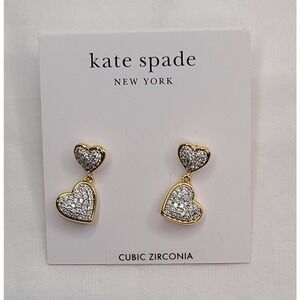 Kate Spade New York Gold Tone Cubic Zirconia Double Heart Dangle Earrings